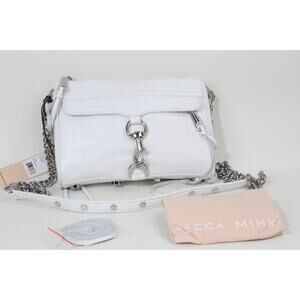 Rebecca Minkoff Mini MAC White Leather Crossbody Bag Silver Chain Purse Dog Clip